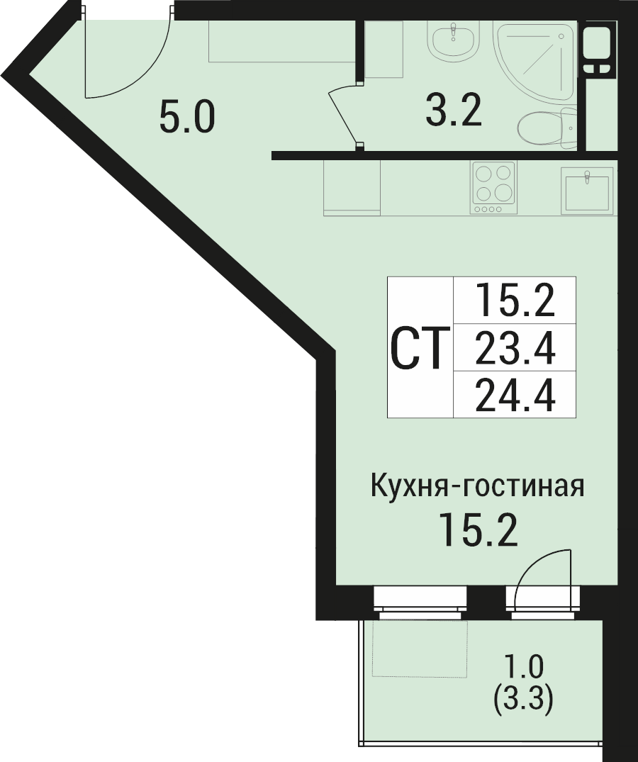 Студия 24,4 м²