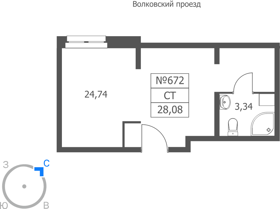 Студия 28,1 м²