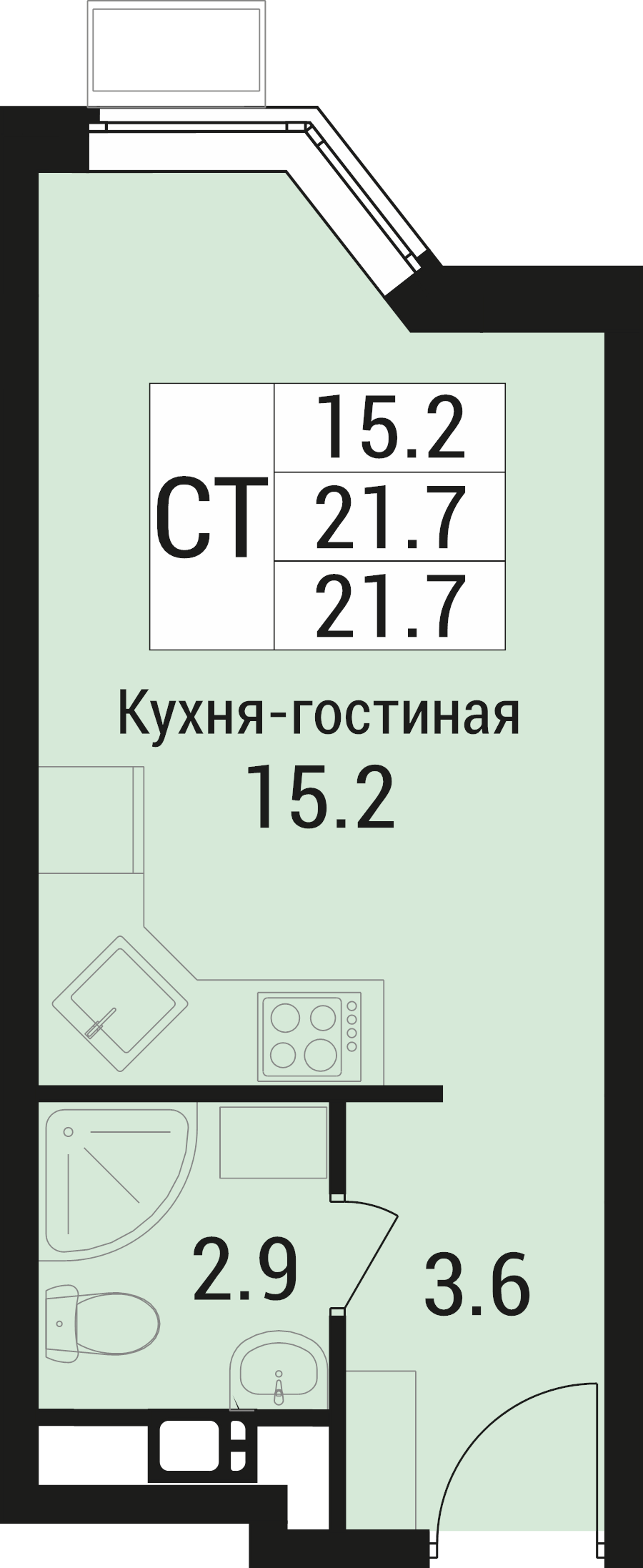 Студия 21,7 м²