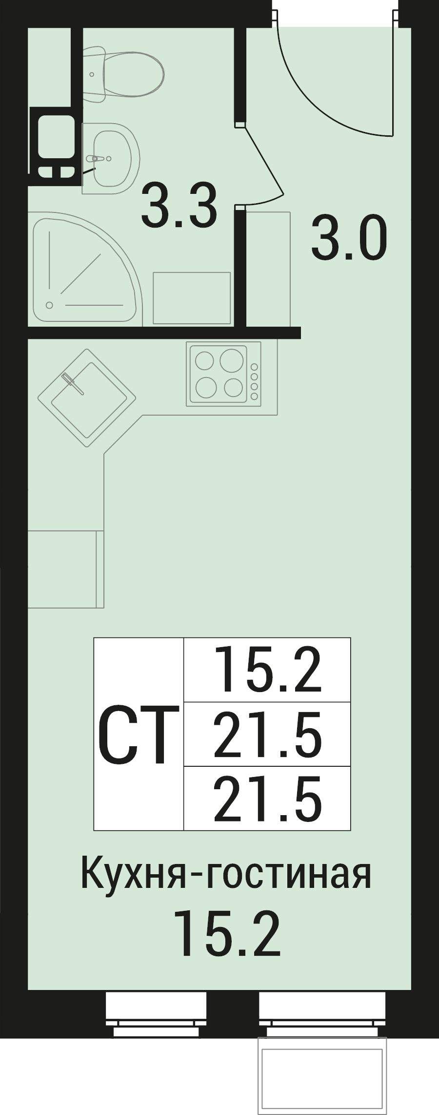 Студия 21,5 м²