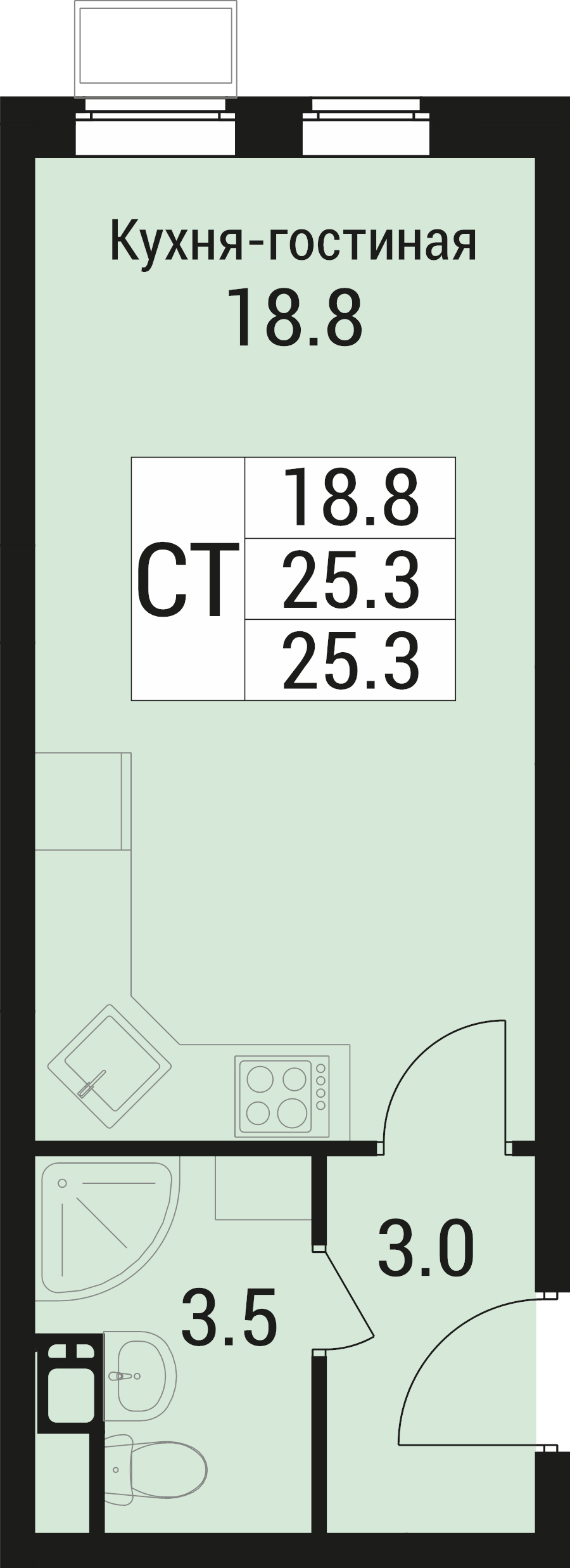 Студия 25,3 м²