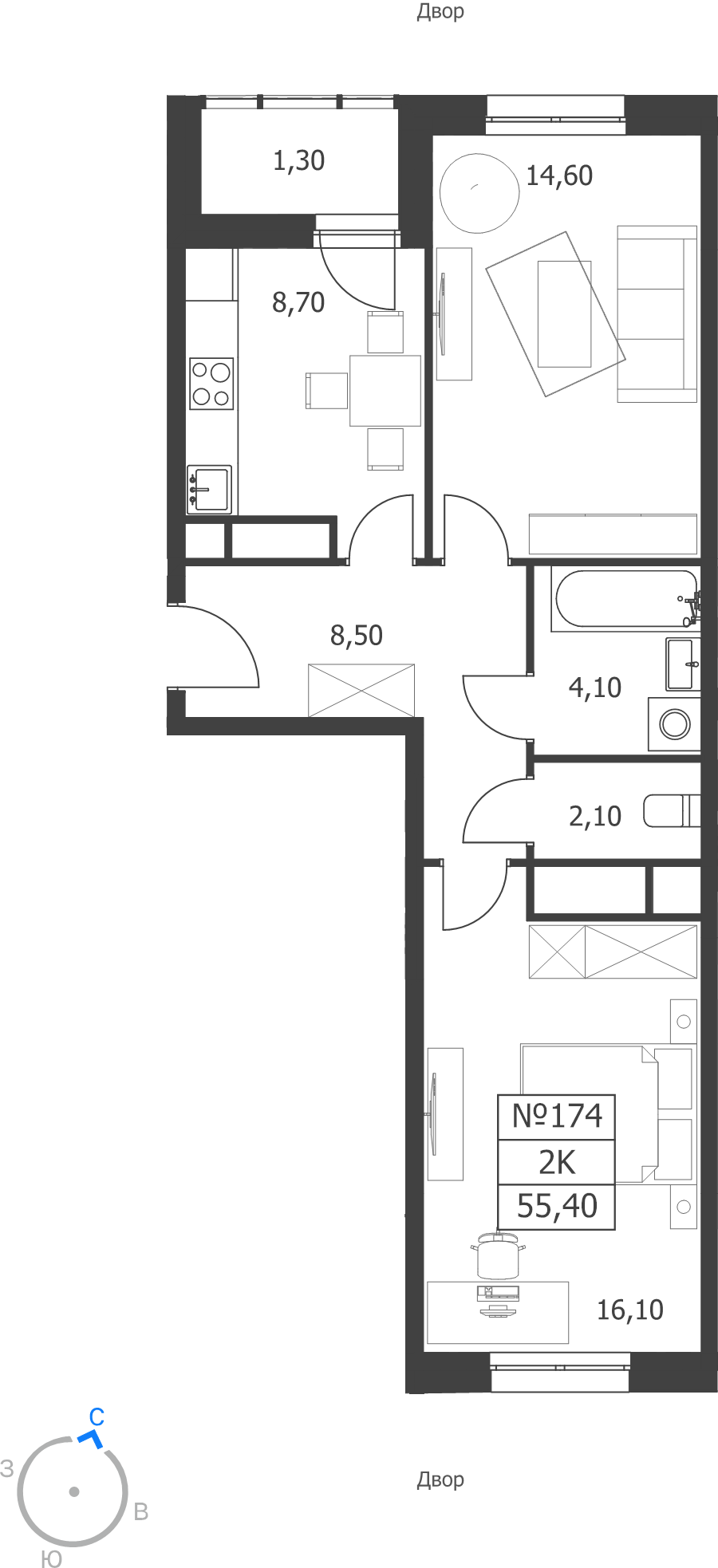 2 ккв 55,4 м²