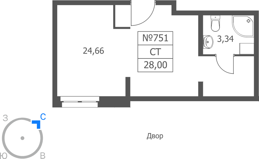 Студия 28 м²