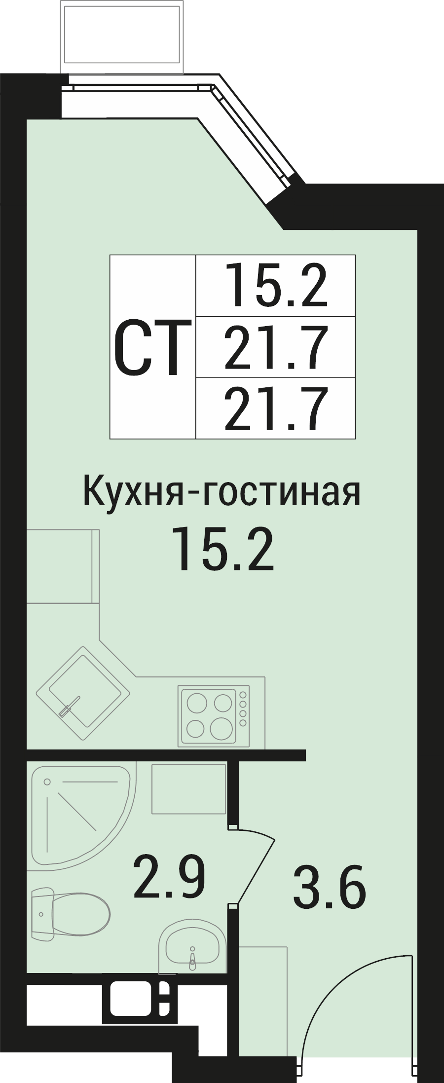 Студия 21,7 м²