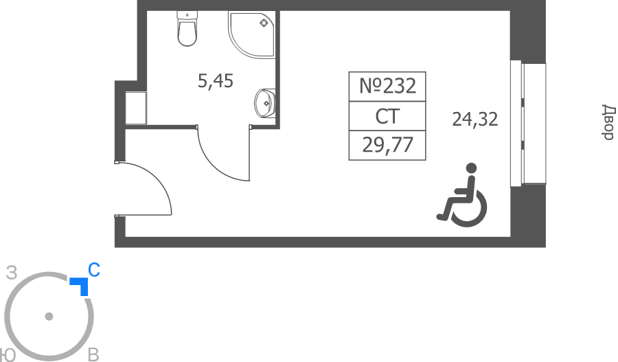 Студия 29,8 м²