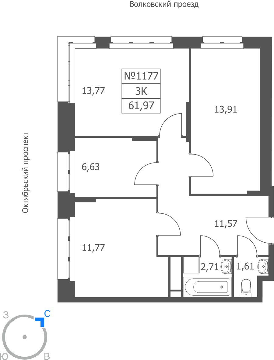 3 ккв 62 м²