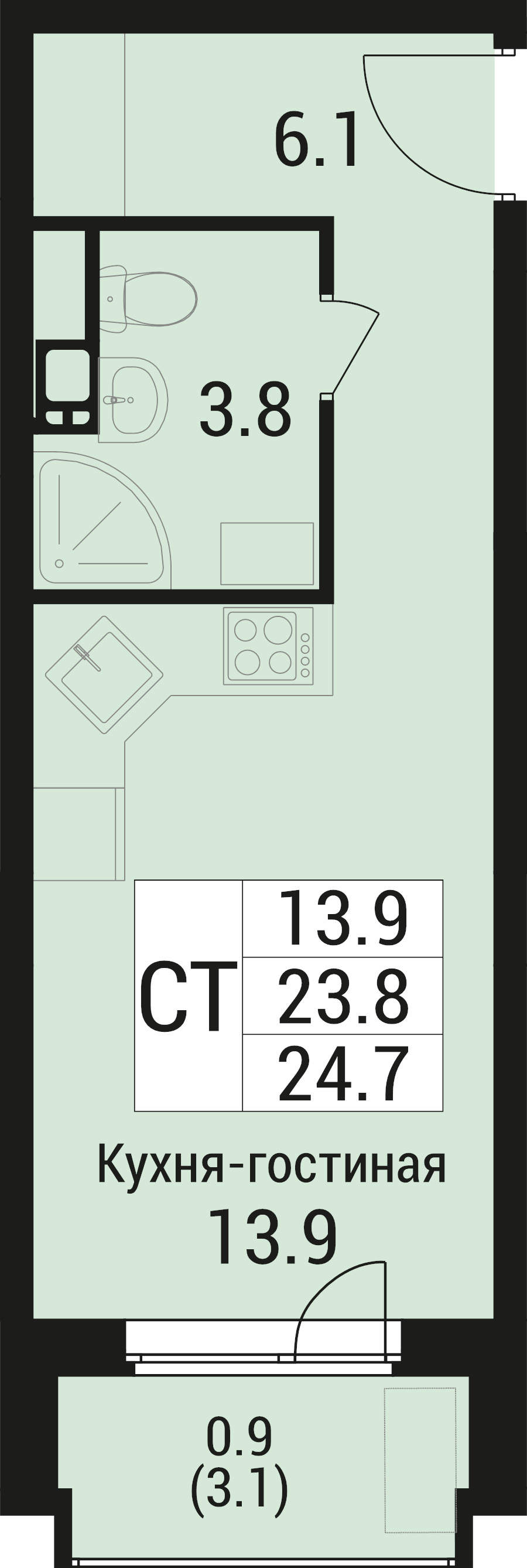 Студия 24,7 м²