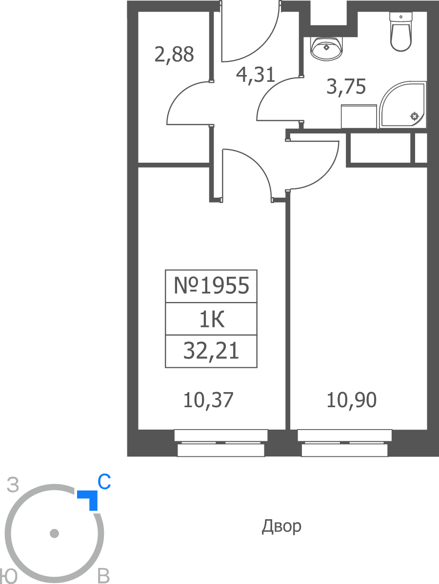 1 ккв 32,2 м²