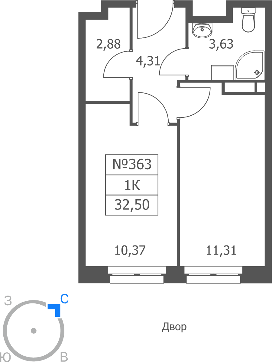 1 ккв 32,5 м²