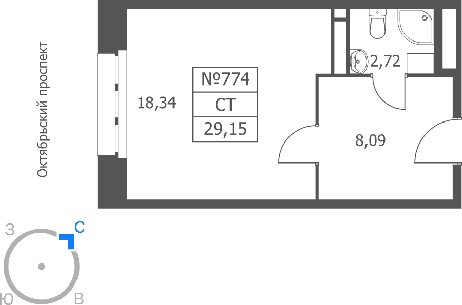 Студия 29,2 м²