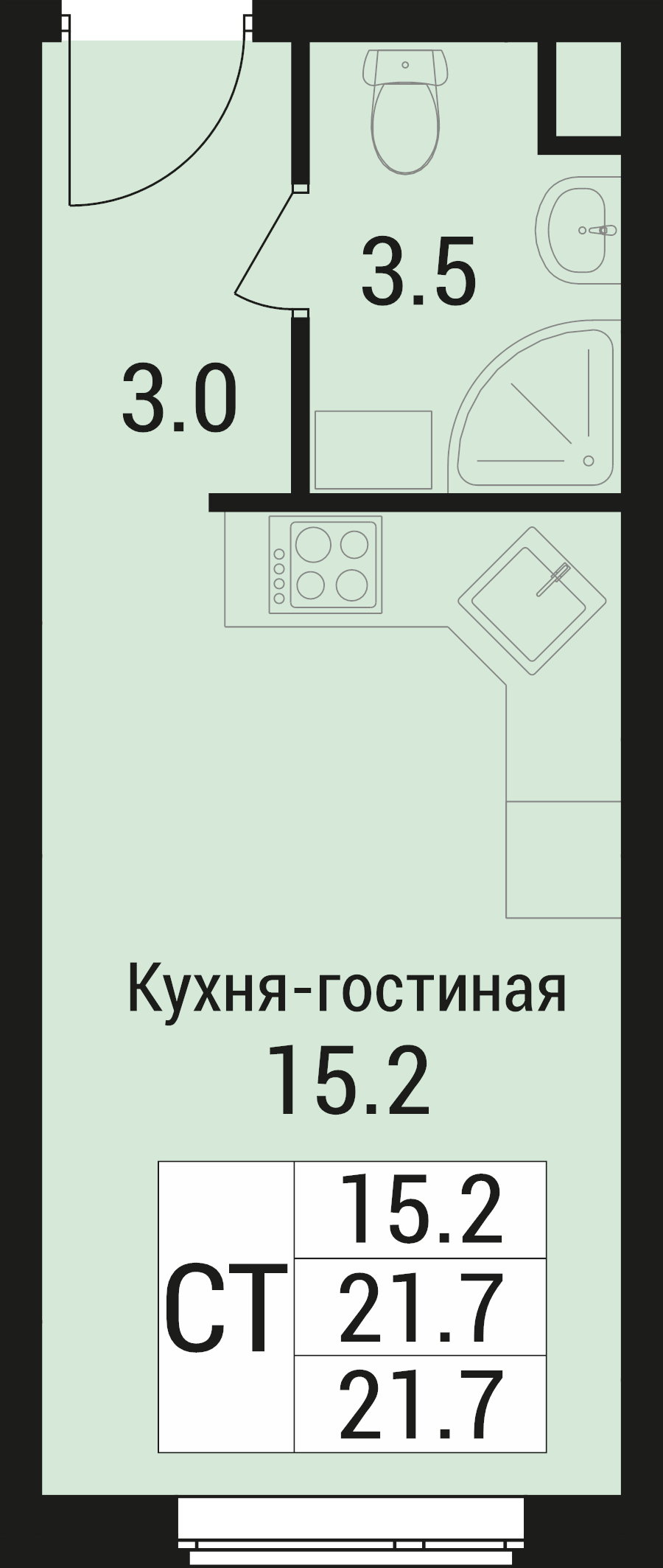 Студия 21,7 м²