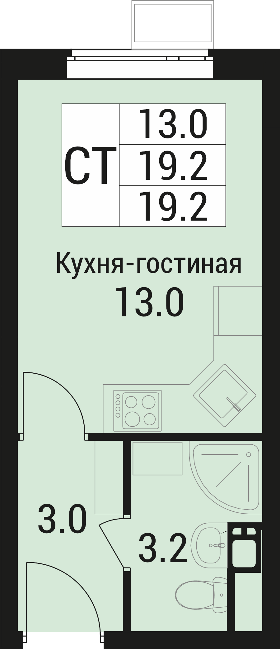 Студия 19,2 м²