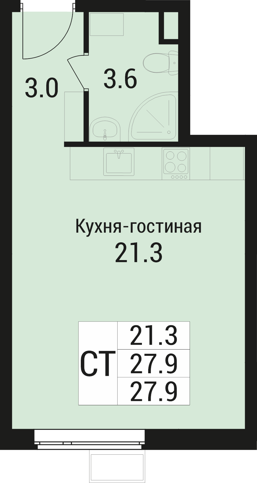 Студия 27,9 м²
