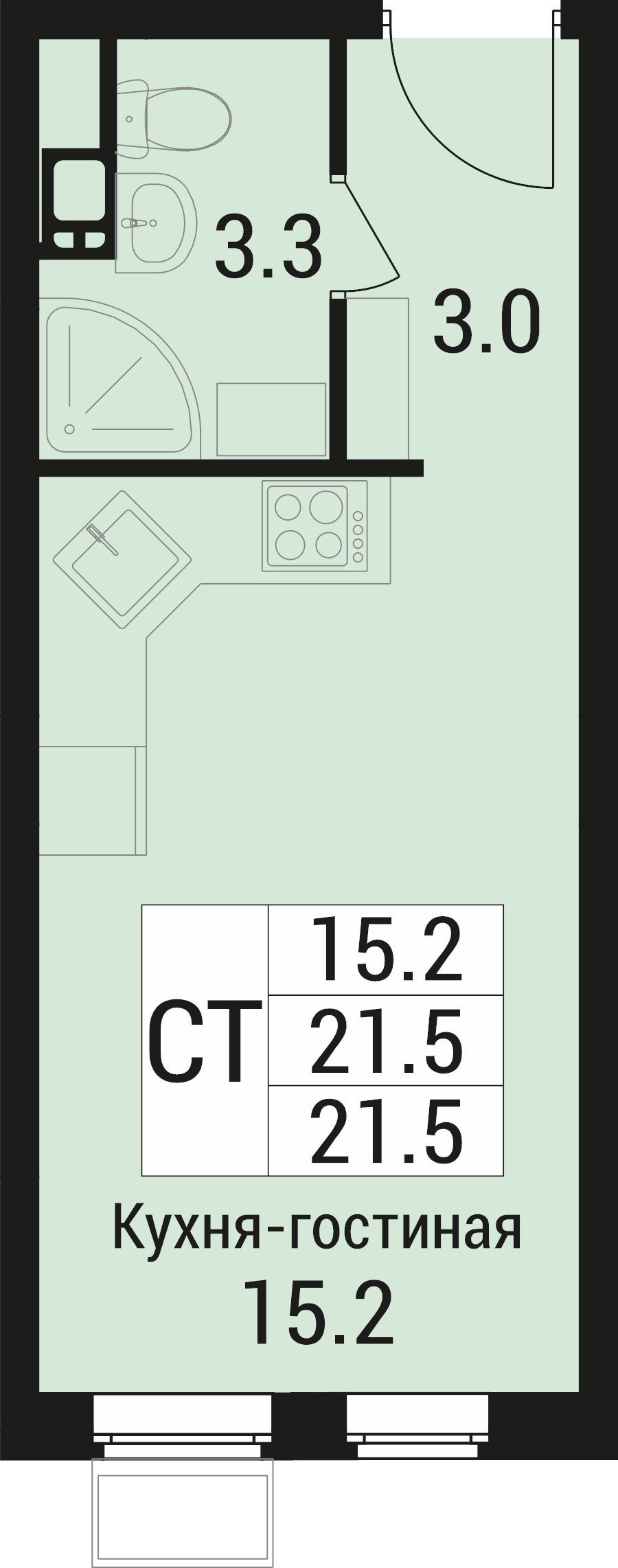 Студия 21,5 м²