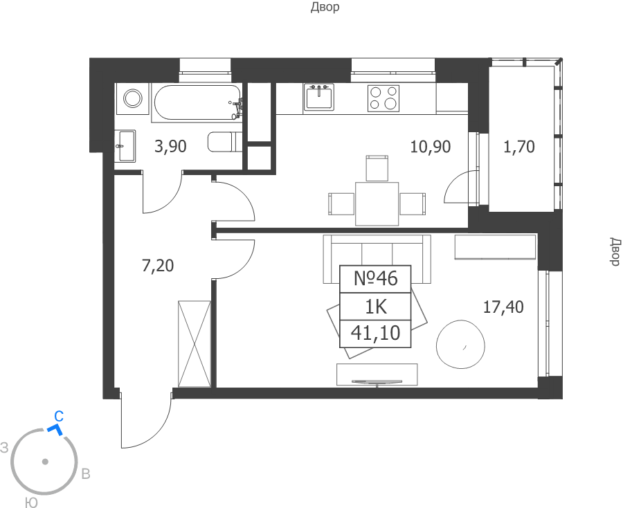 1 ккв 41,1 м²