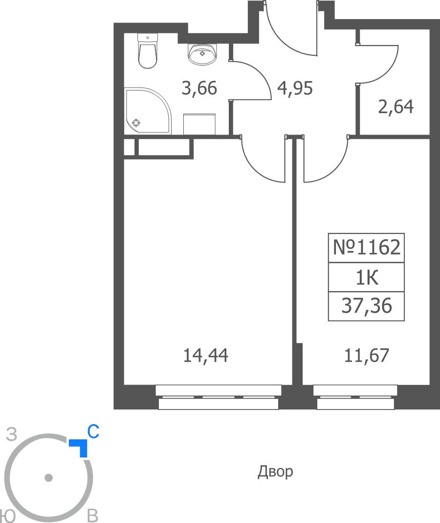 1 ккв 37,4 м²