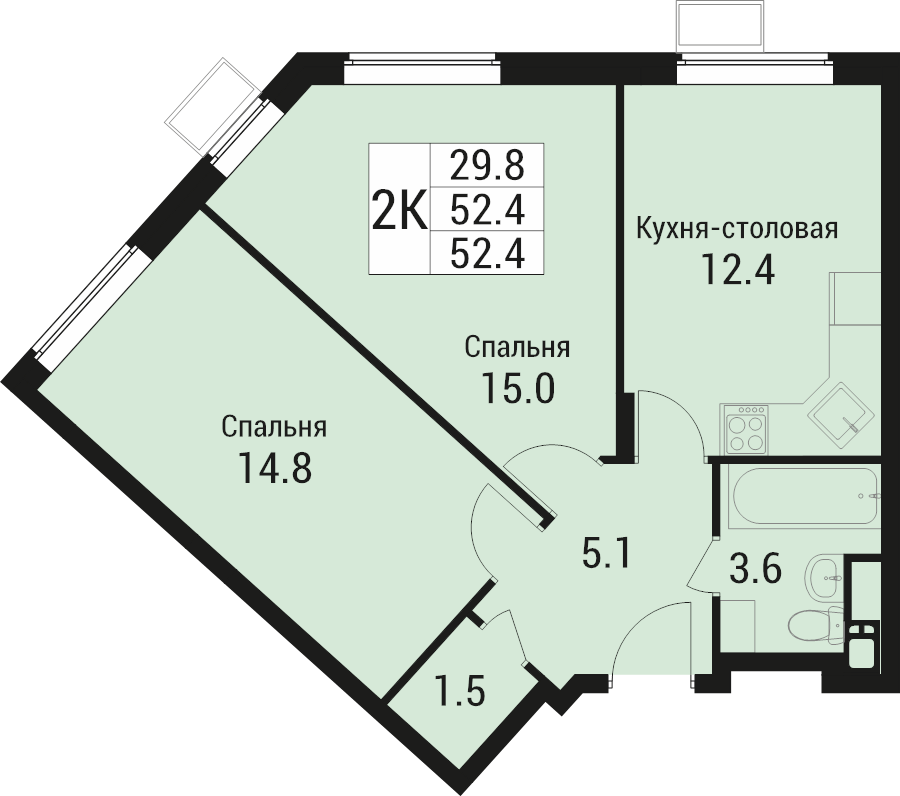 2 ккв 52,4 м²