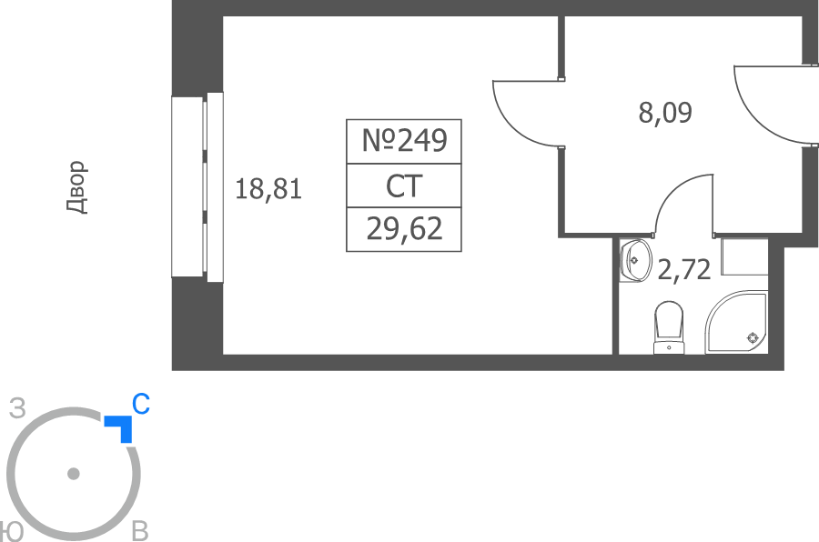Студия 29,6 м²