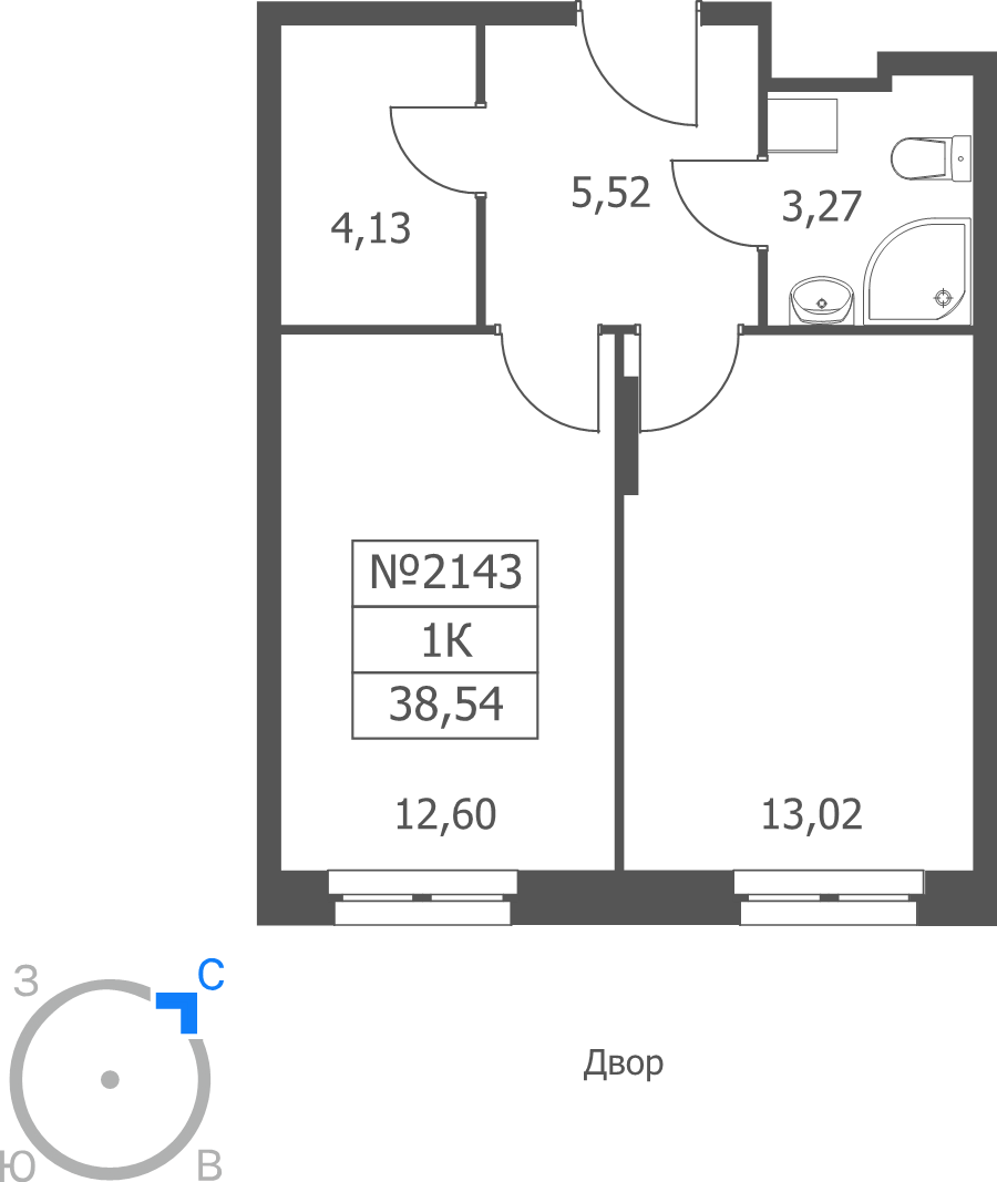 1 ккв 38,5 м²
