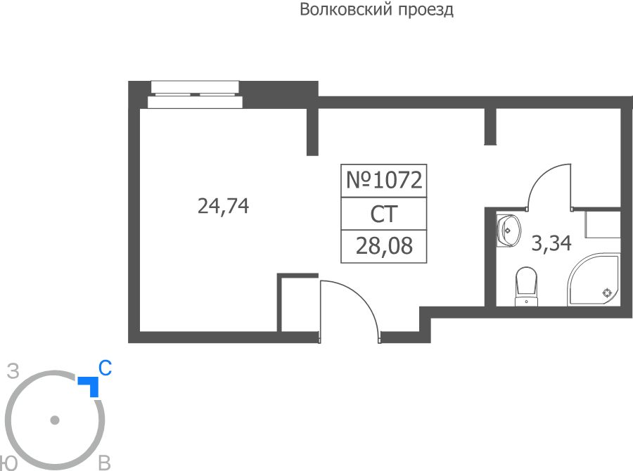 Студия 28,1 м²