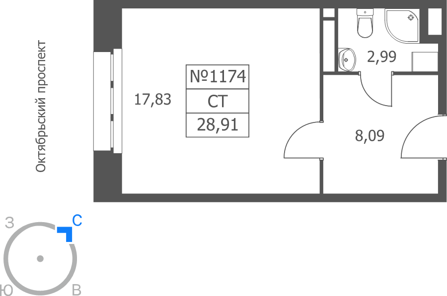 Студия 28,9 м²
