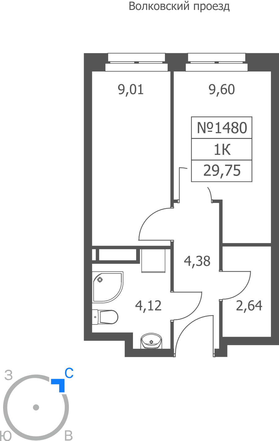 1 ккв 29,8 м²