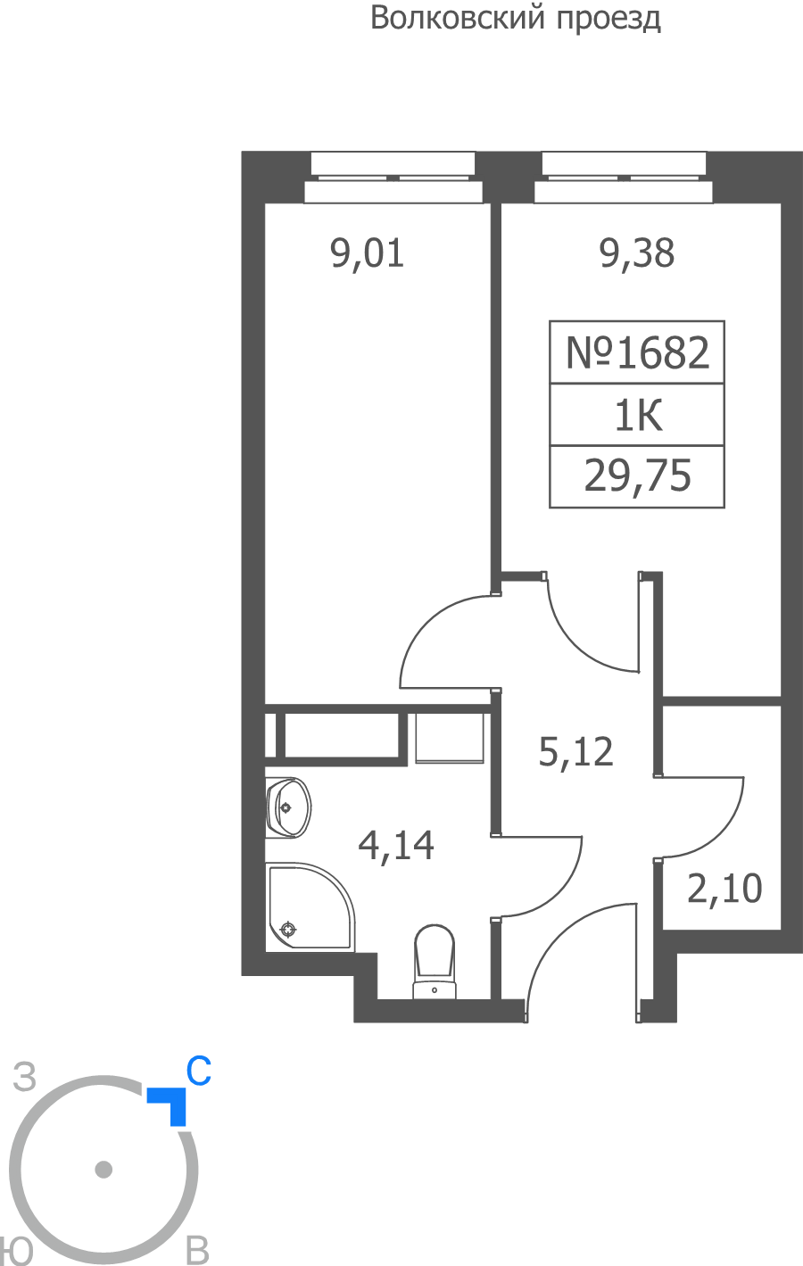 1 ккв 29,8 м²