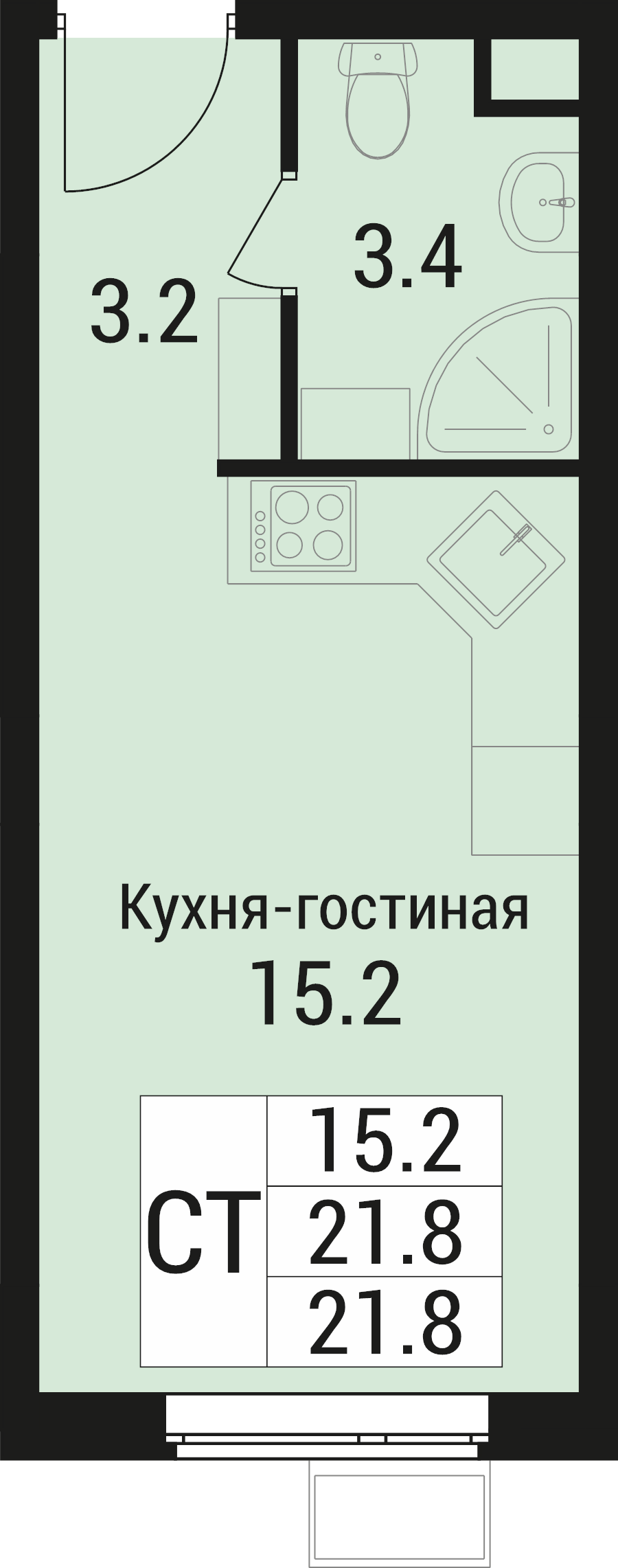 Студия 21,8 м²