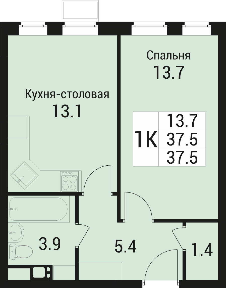 1 ккв 37,5 м²
