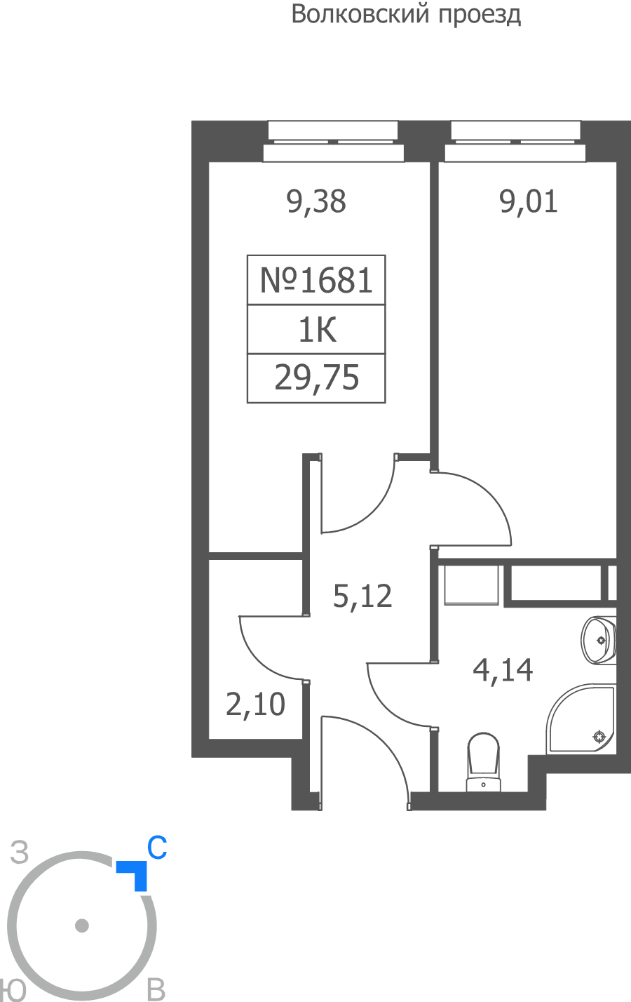 1 ккв 29,8 м²