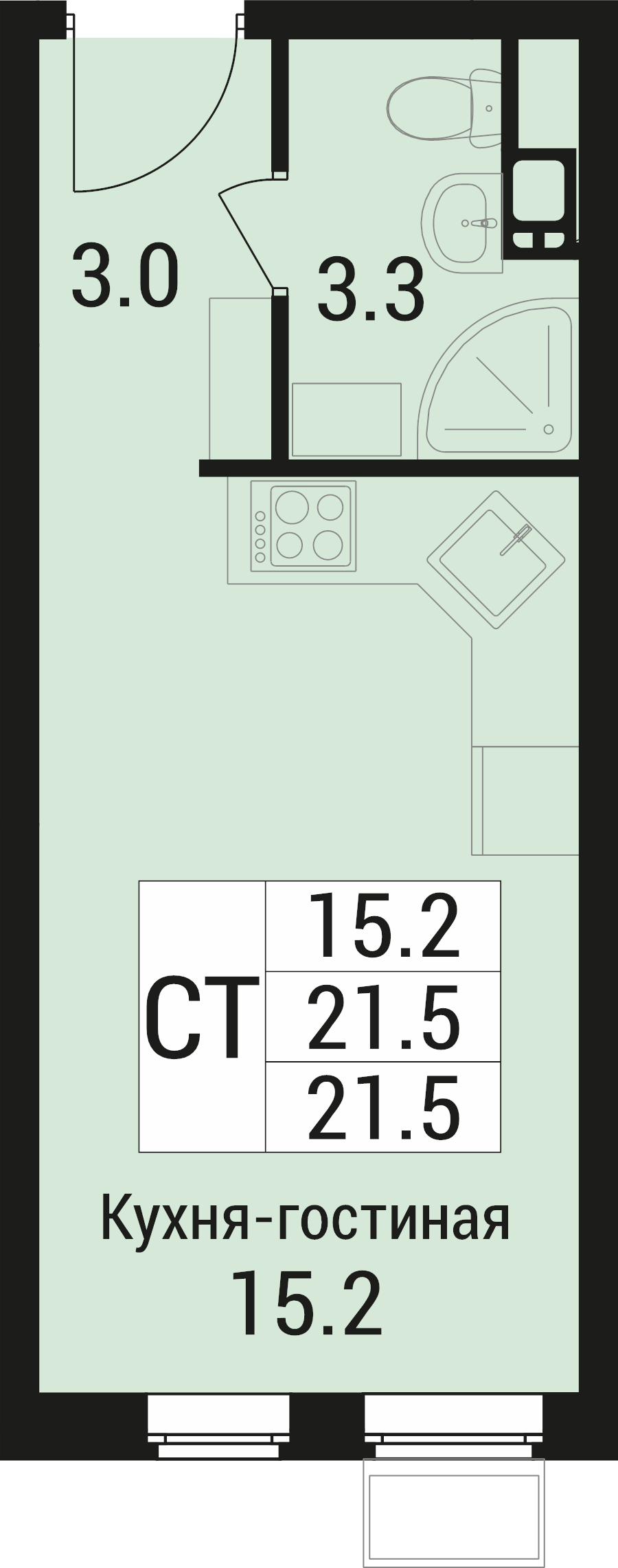 Студия 21,5 м²