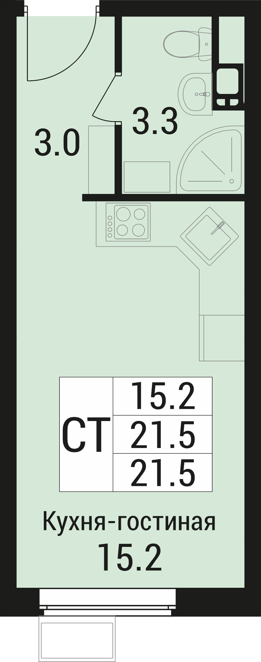 Студия 21,5 м²