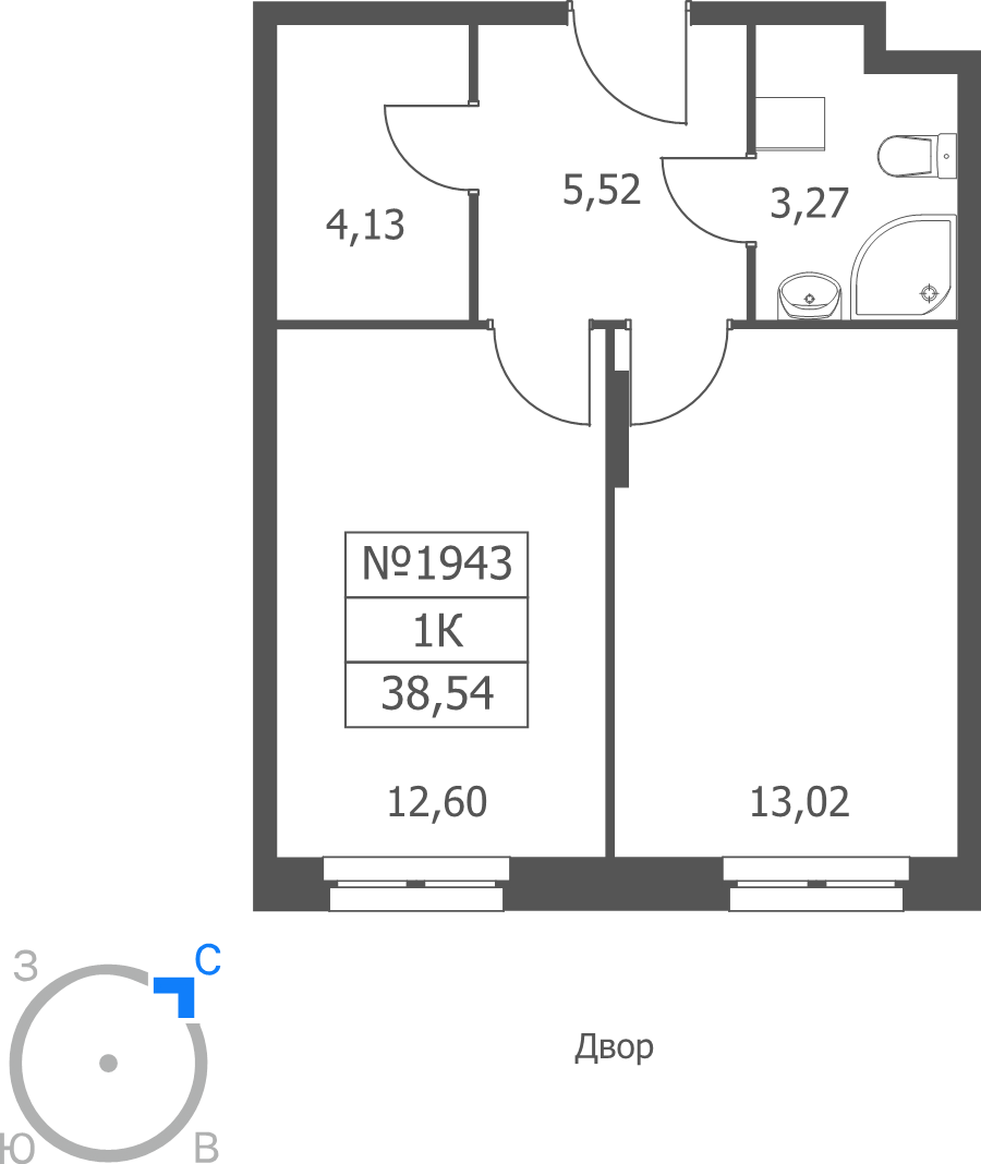 1 ккв 38,5 м²