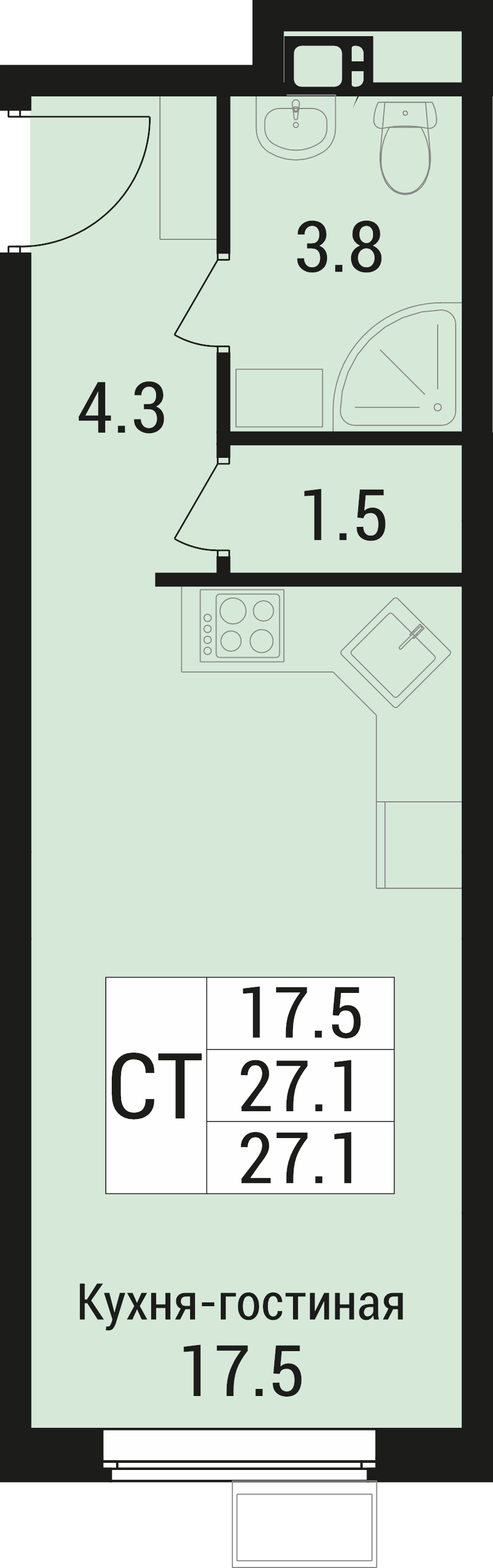 Студия 27,1 м²