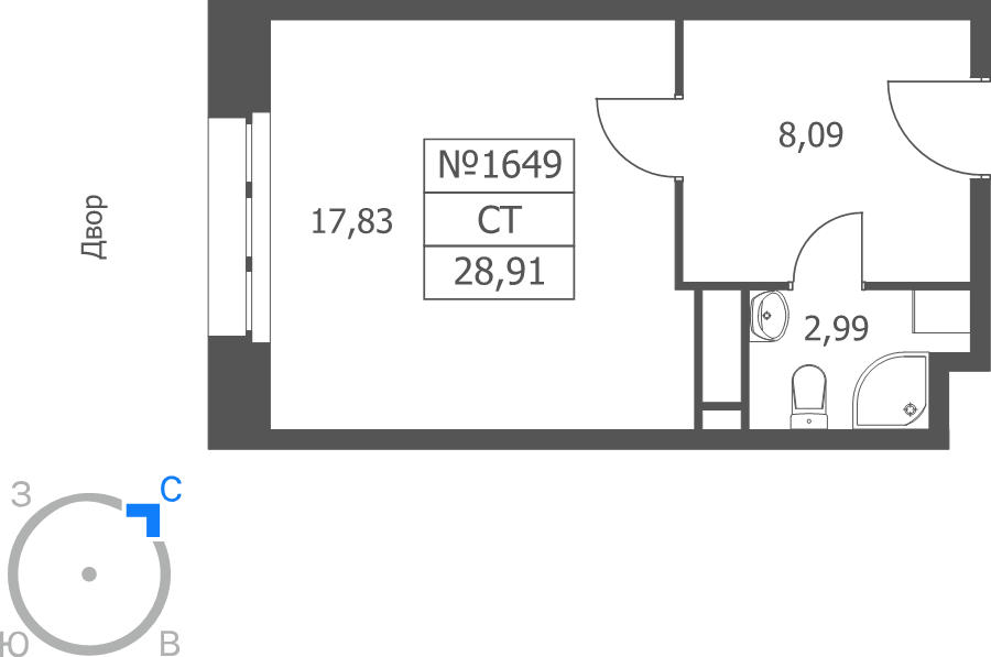 Студия 28,9 м²
