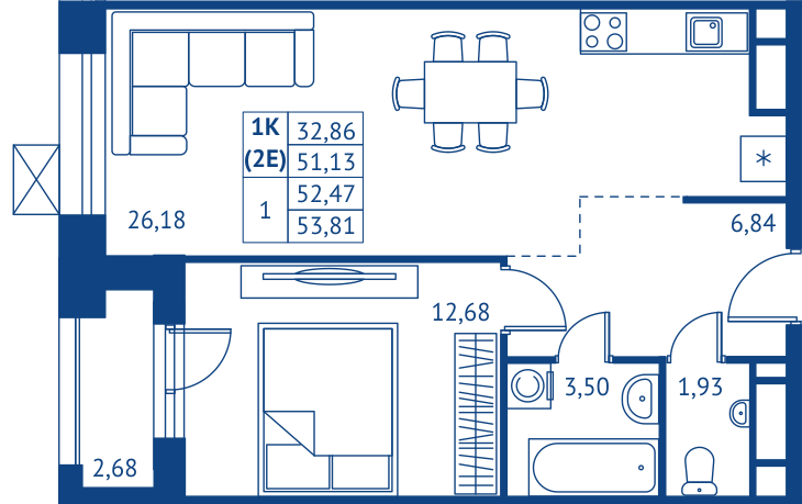 2 ккв (Евро) 51,1 м²