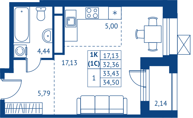 Студия 32,4 м²