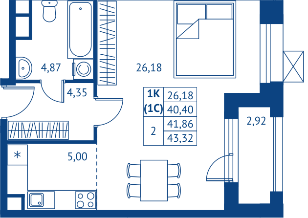 Студия 40,4 м²