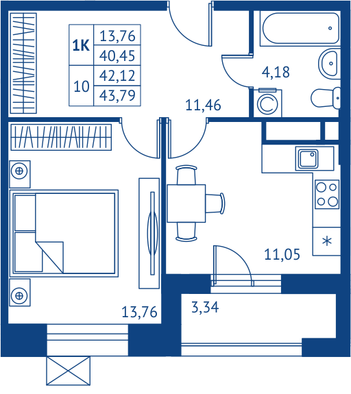 1 ккв 40,5 м²