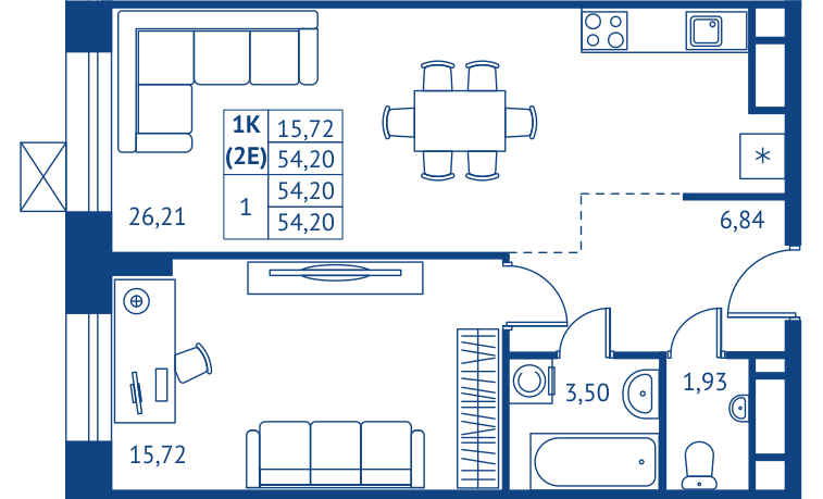 2 ккв (Евро) 54,2 м²