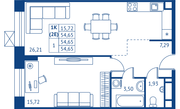 2 ккв (Евро) 54,7 м²