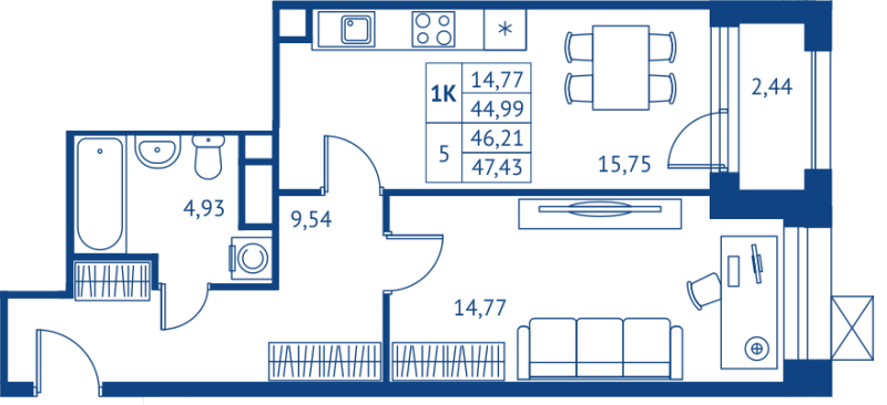 2 ккв (Евро) 45 м²
