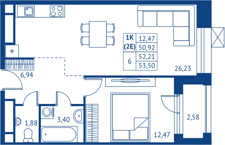 2 ккв (Евро) 50,9 м²