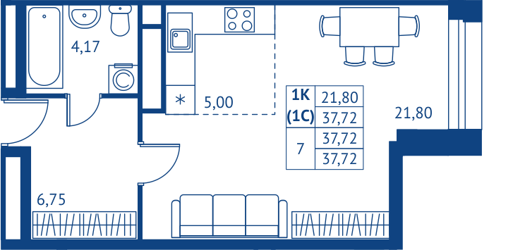 Студия 37,7 м²