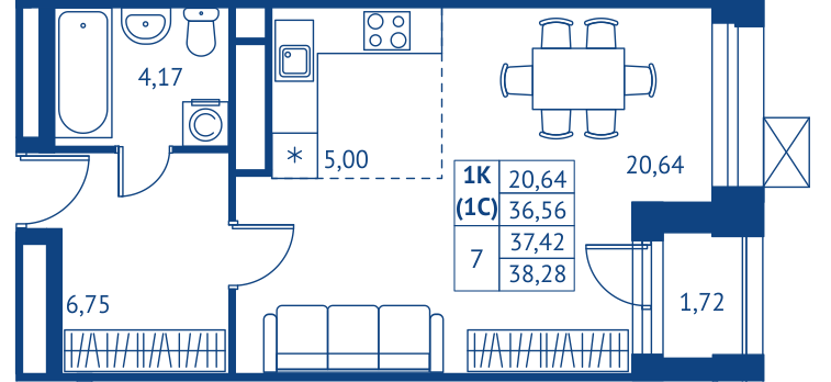 Студия 36,6 м²