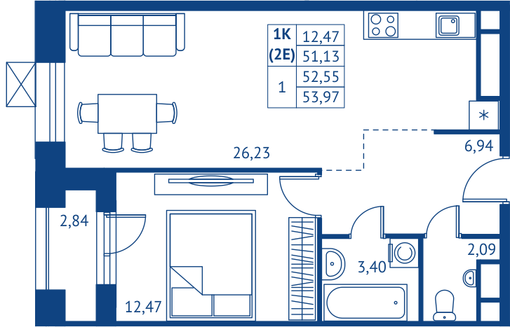 2 ккв (Евро) 51,1 м²