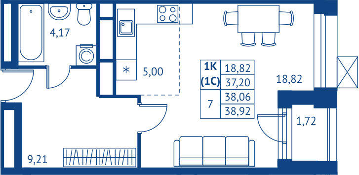 Студия 37,2 м²