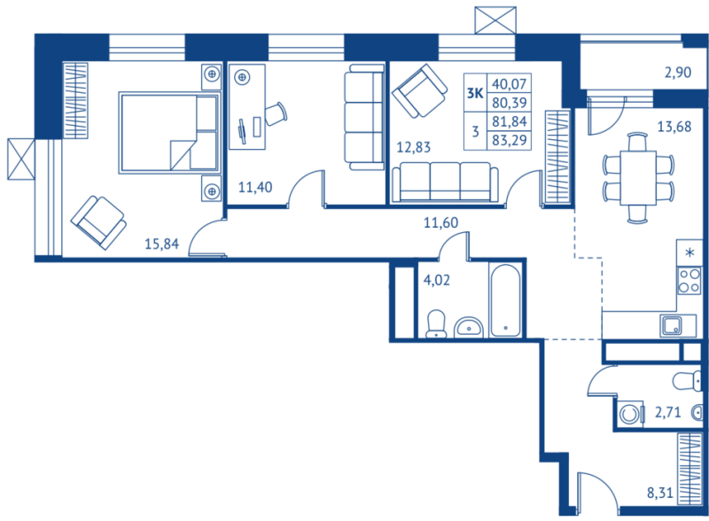 3 ккв 80,4 м²