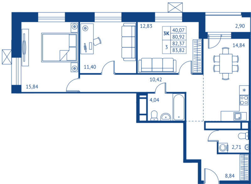3 ккв 80,9 м²