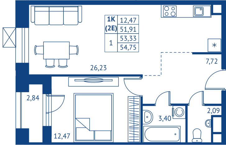 2 ккв (Евро) 51,9 м²